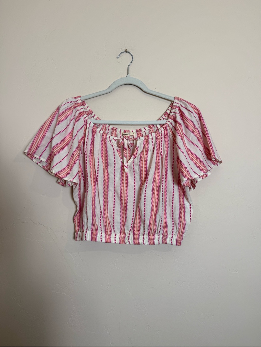 Marine Layer Women’s Pink Striped Off-Shoulder Crop Top
